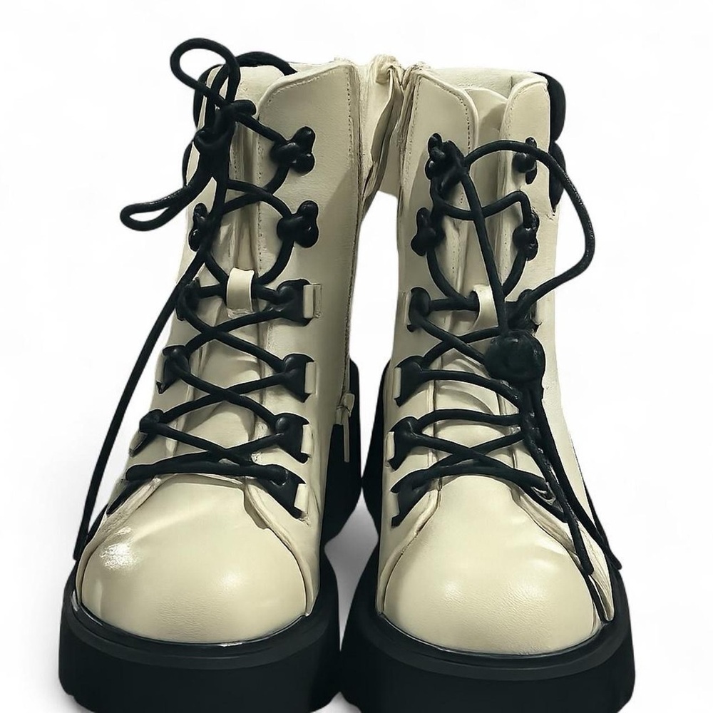 Rocket Dog Cream and Black Combat Boots